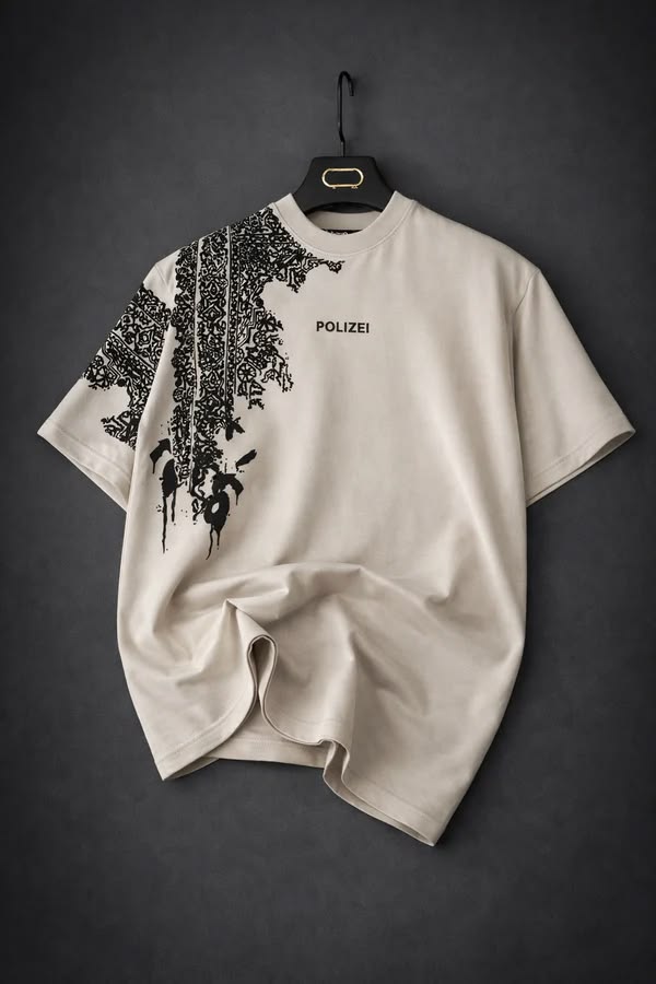 Men's Premium Off-White "POLIZEI" Printed Oversized T-Shirt